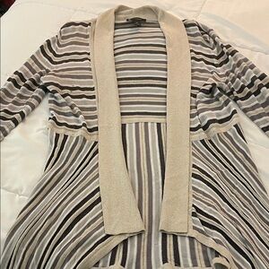 White House Black Market Striped Beige and Gray Women's Sweater